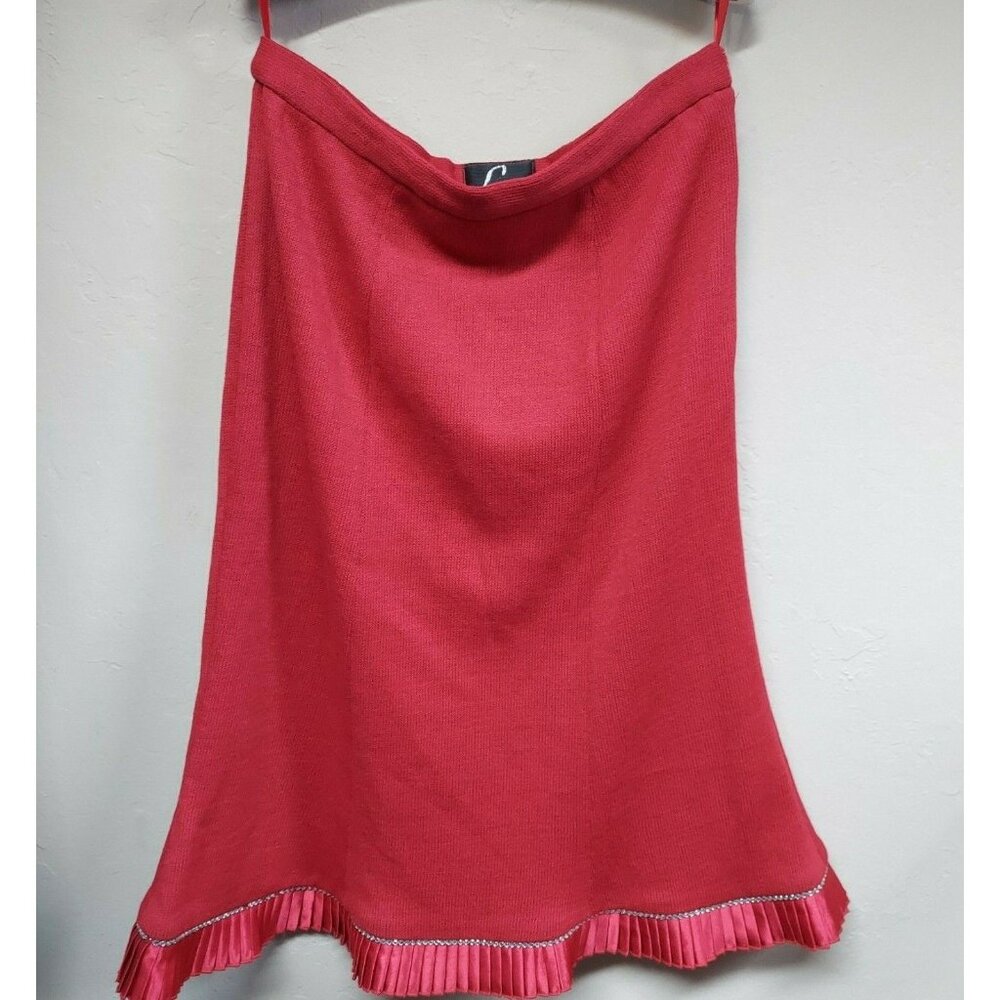 Liorah Exclusive Women 16 Red Wool Blend Knit A-Line Skirt Rhinestone Pleated
